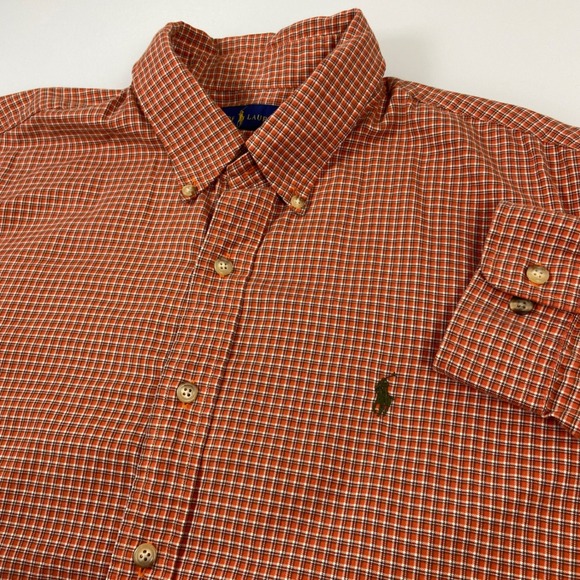 Polo Ralph Lauren Other - Ralph Lauren Mens XL Plaid Button Down Shirt‎ Orange White Long Sleeve Preppy